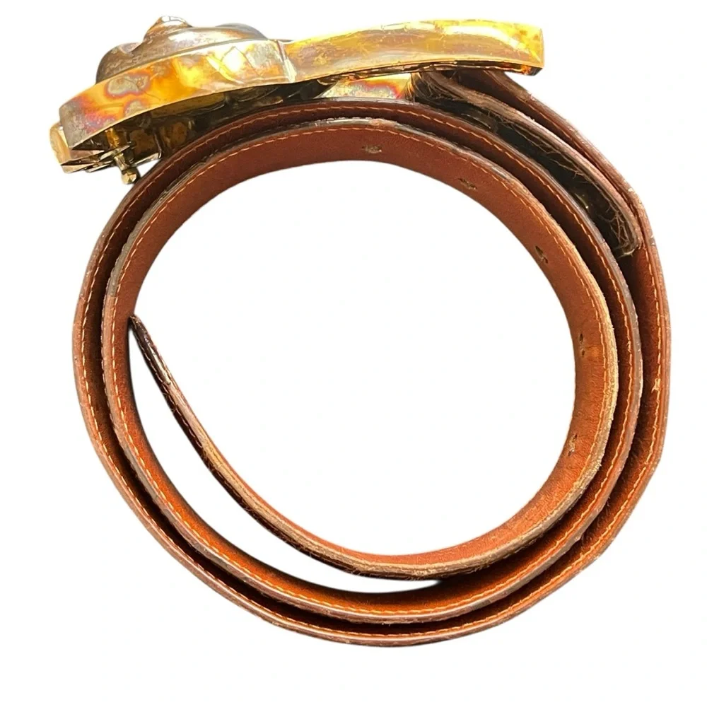 Kieselstein-Cord Celestial Sun Gold-Plated Sterling Silver Buckle Leather Belt